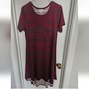 LuLaRoe Burgundy Aztec Pattern Carley Tshirt Dress